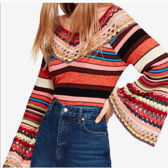 NWT FREE PEOPLE Call Me Crochet Long Sleeve Pullover Sweater XS/S Retail $228 NWT FREE PEOPLE Call Me Crochet Long Sleeve Pullover Sweater XS/S Retail $228